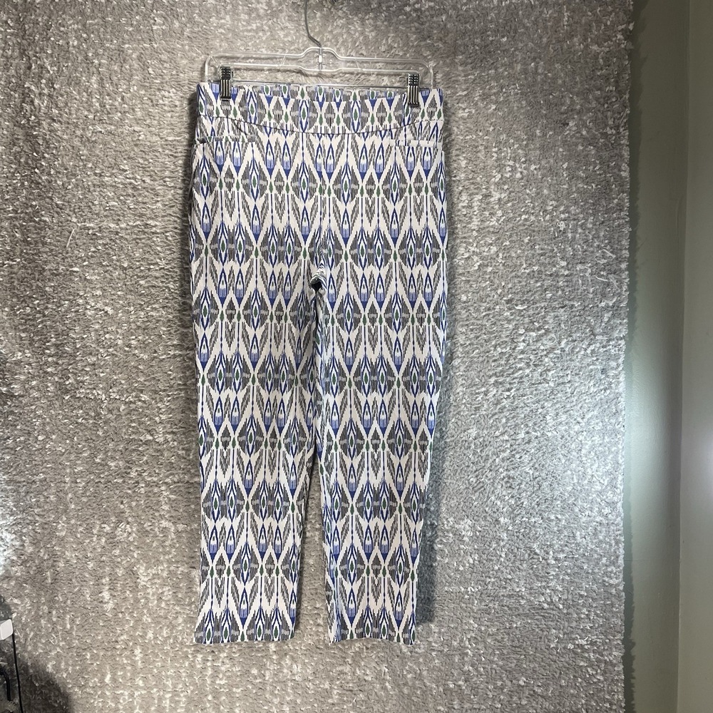 Chico's‎ Ikat Print Crop Pull On Pants 1.5, 10 Pockets Vacation Tummy Control